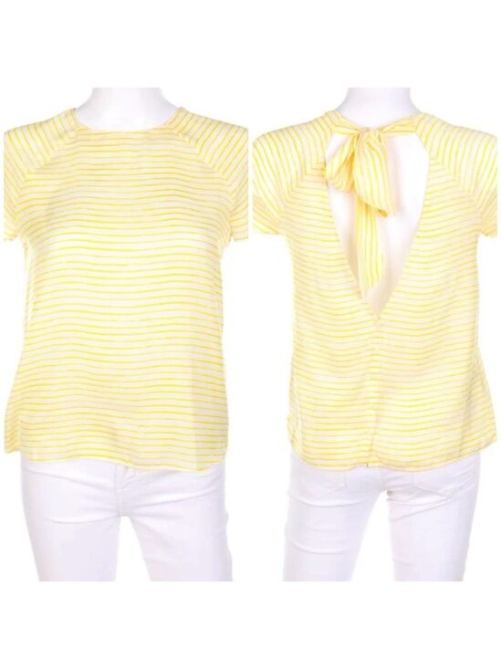 Zara Tops - Zara Trafaluc white yellow stripe low open tie back short sleeve boxy top M